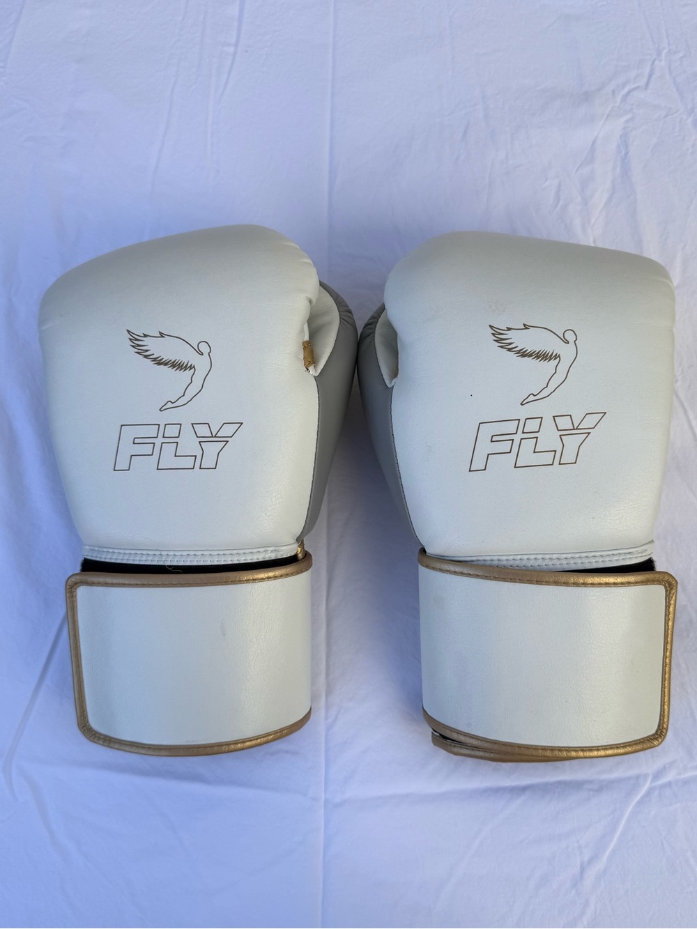 FLY USA White and Gold Superloop Pro 14 oz Boxing Gloves
